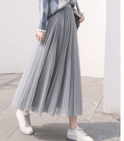 High Waisted Midi Flowy Ankle Skirt