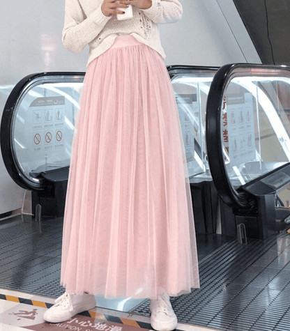 High Waisted Midi Flowy Ankle Skirt