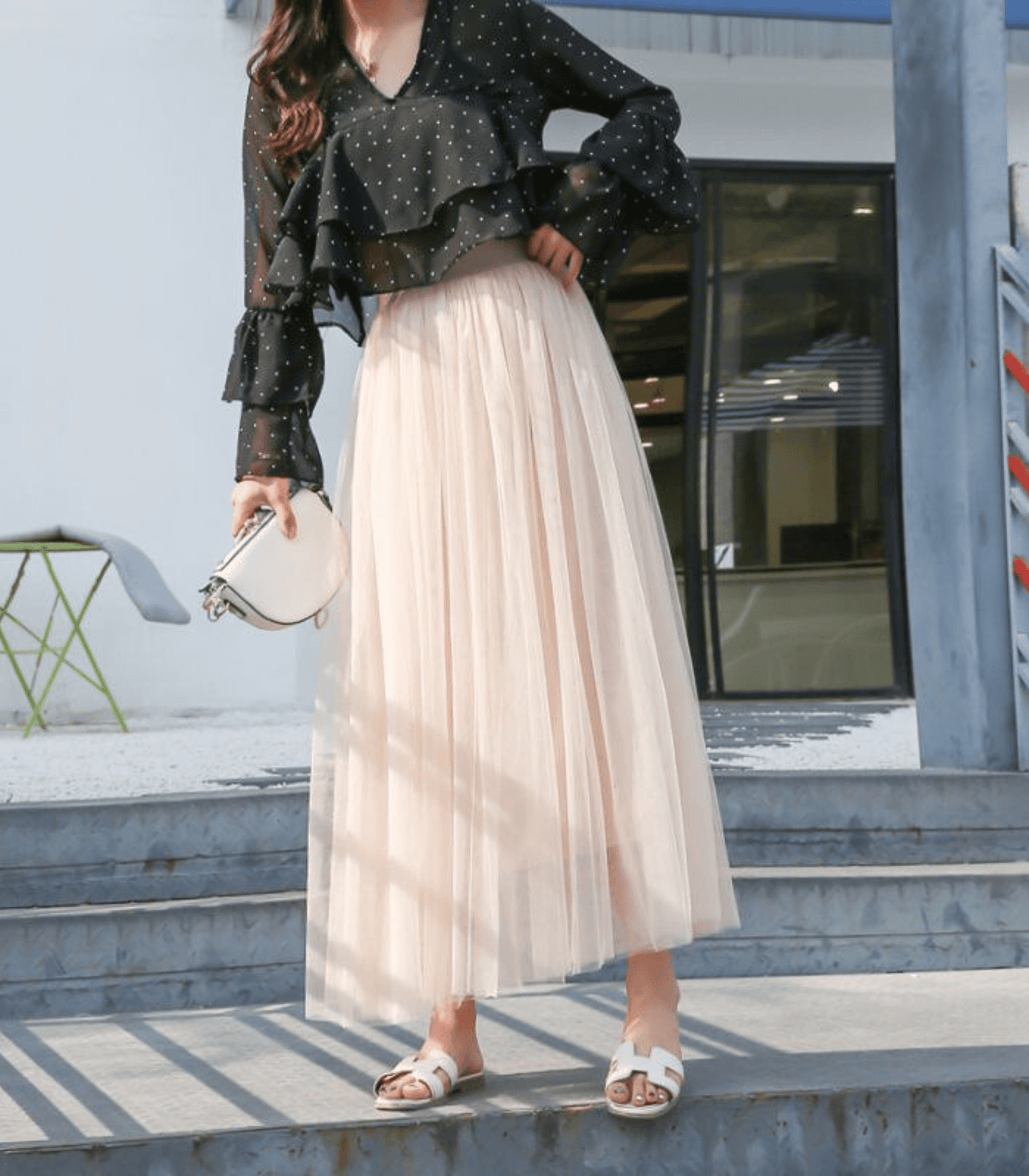 High Waisted Midi Flowy Ankle Skirt