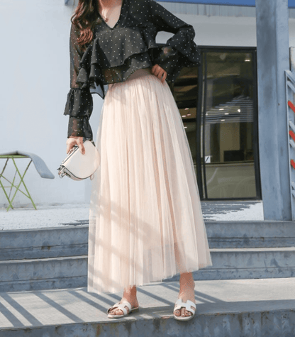 High Waisted Midi Flowy Ankle Skirt