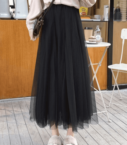High Waisted Midi Flowy Ankle Skirt
