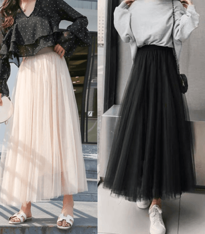 High Waisted Midi Flowy Ankle Skirt