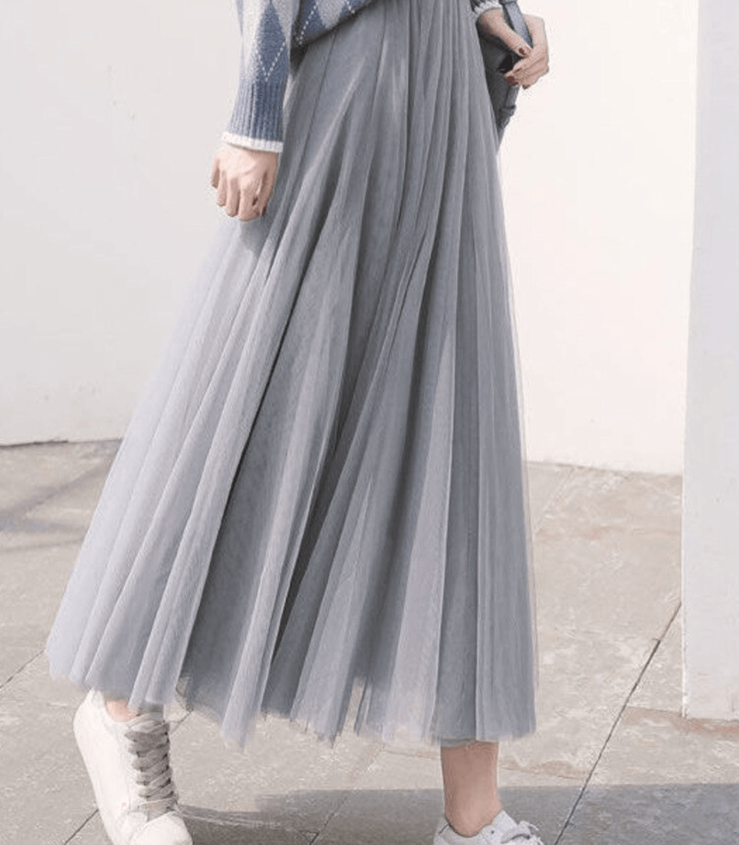 High Waisted Midi Flowy Ankle Skirt