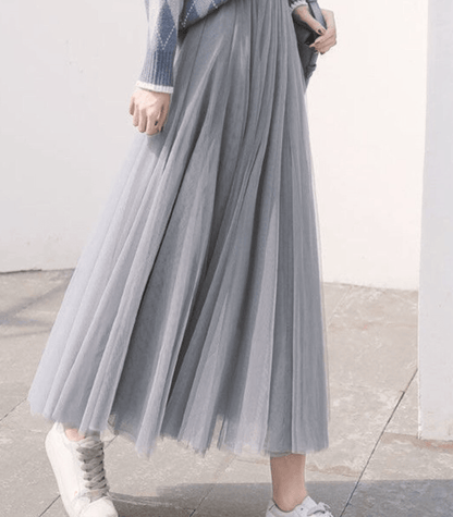 High Waisted Midi Flowy Ankle Skirt