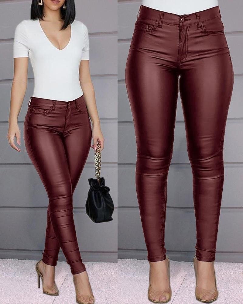 Women's Stylish Faux Leather Slim Fit Pants