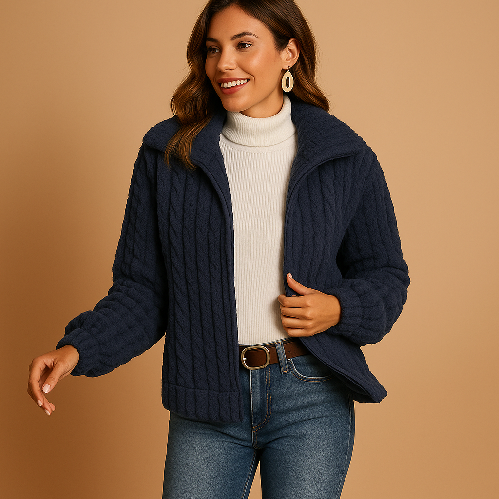 Warm Women's Fleece Coat with High Neck