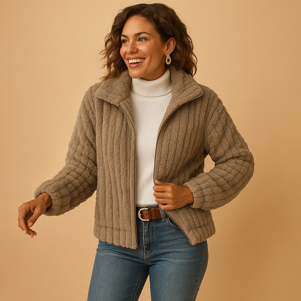 Warm Women's Fleece Coat with High Neck