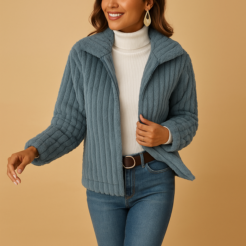 Warm Women's Fleece Coat with High Neck