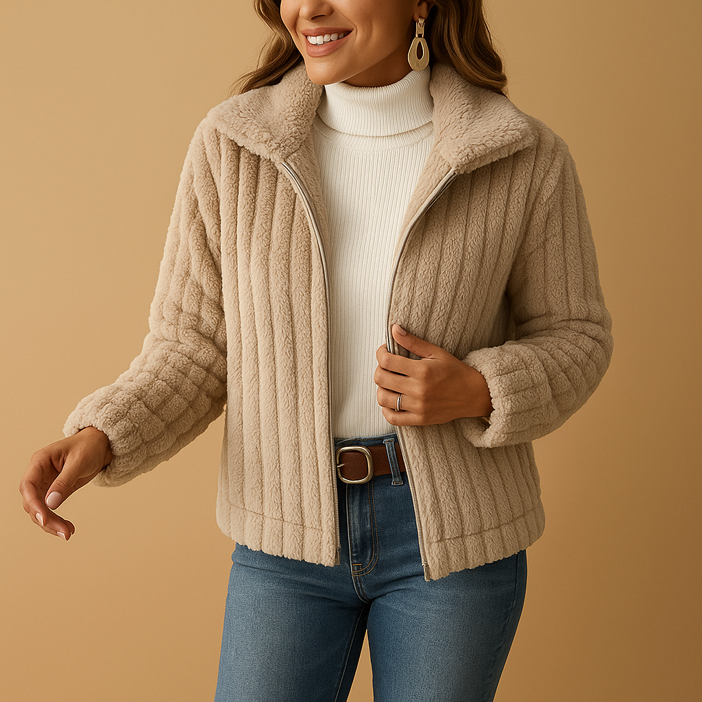 Warm Women's Fleece Coat with High Neck - OutfitLondon