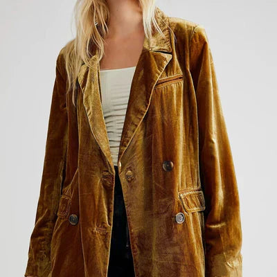 Women's Elegant Button Front Velvet Coat