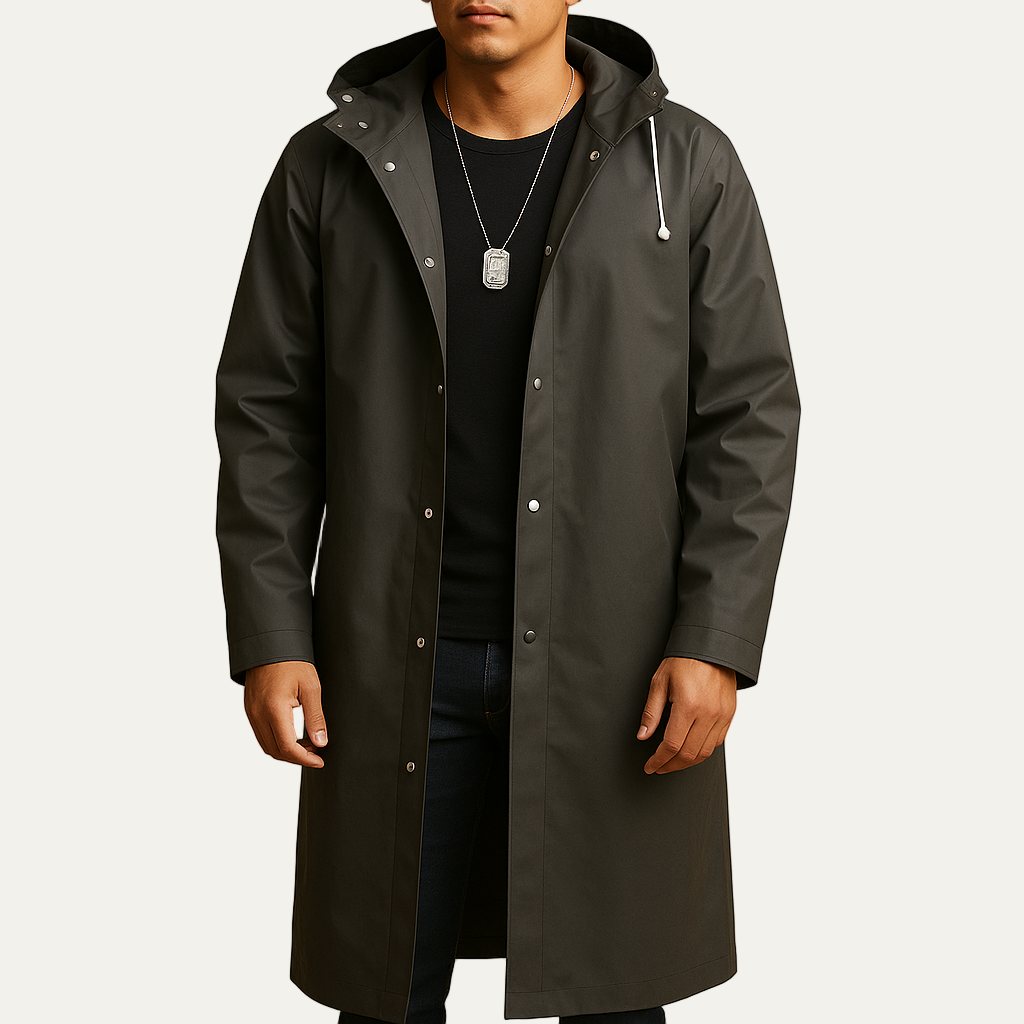 Waterproof Long Hooded Mens Rain Jacket