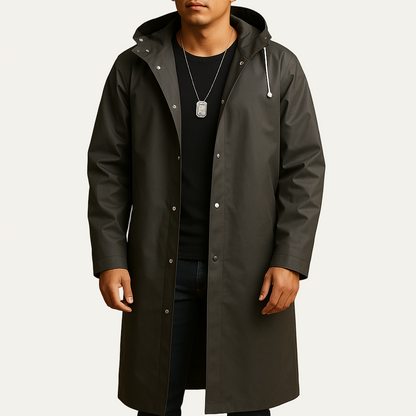 Waterproof Long Hooded Mens Rain Jacket