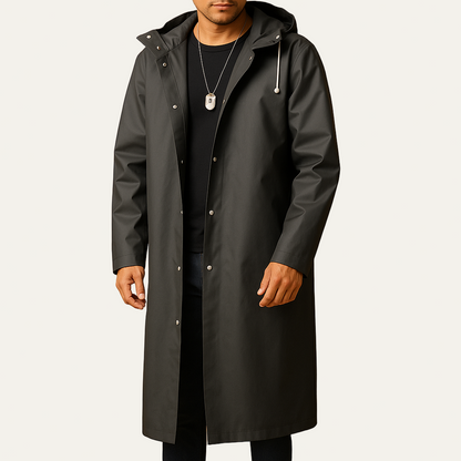 Waterproof Long Hooded Mens Rain Jacket - OutfitLondon