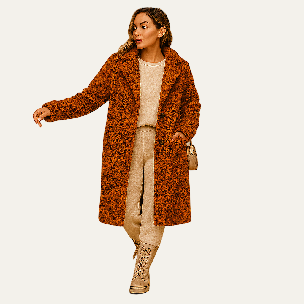 Ladies Warm Faux Fur Button Coat