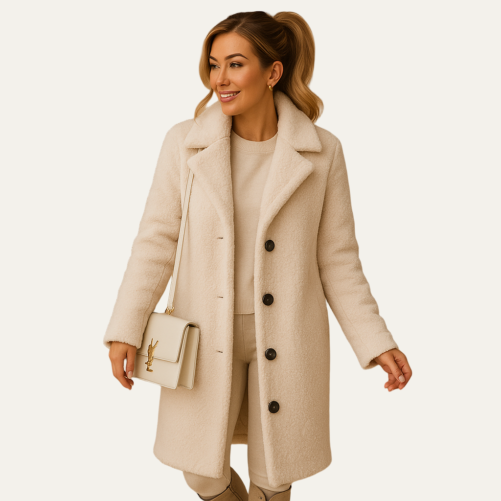 Ladies Warm Faux Fur Button Coat - OutfitLondon