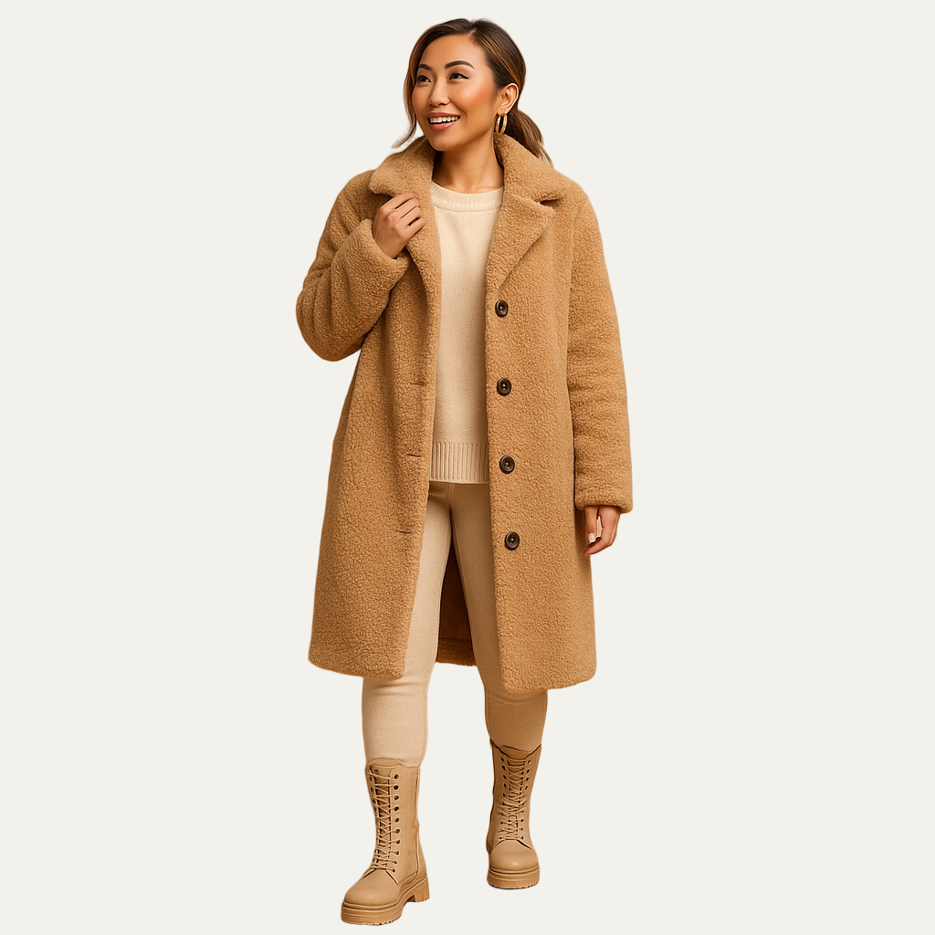Ladies Warm Faux Fur Button Coat