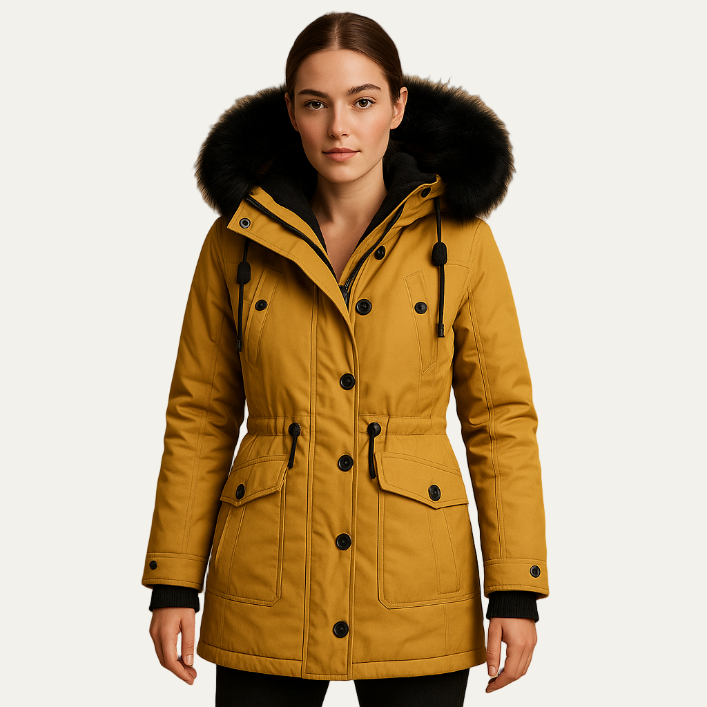 Ladies Synthetic Fur Hooded Slim Fit Coat