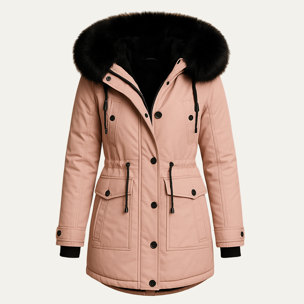 Ladies Synthetic Fur Hooded Slim Fit Coat