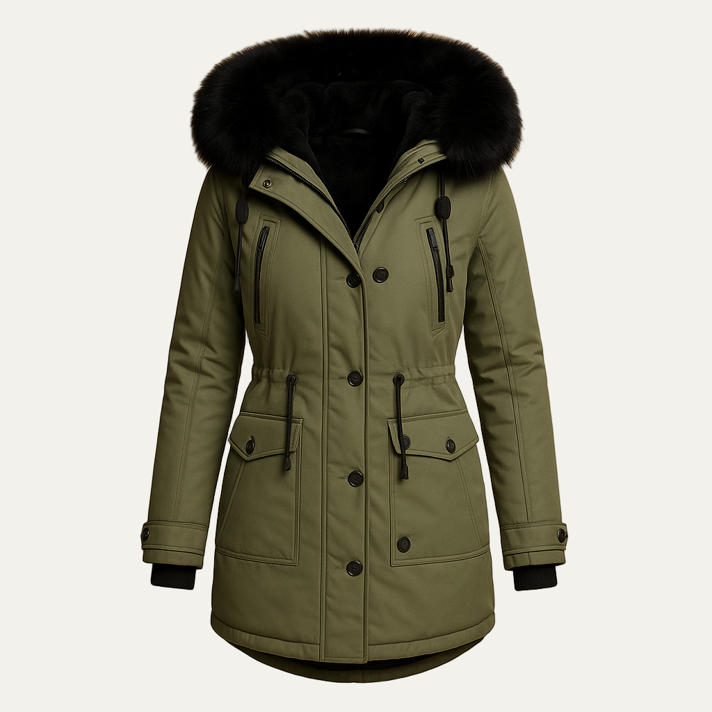 Ladies Synthetic Fur Hooded Slim Fit Coat