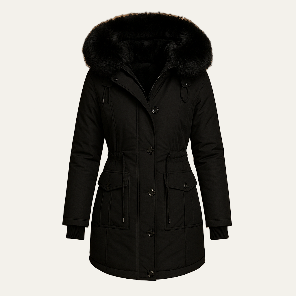Ladies Synthetic Fur Hooded Slim Fit Coat
