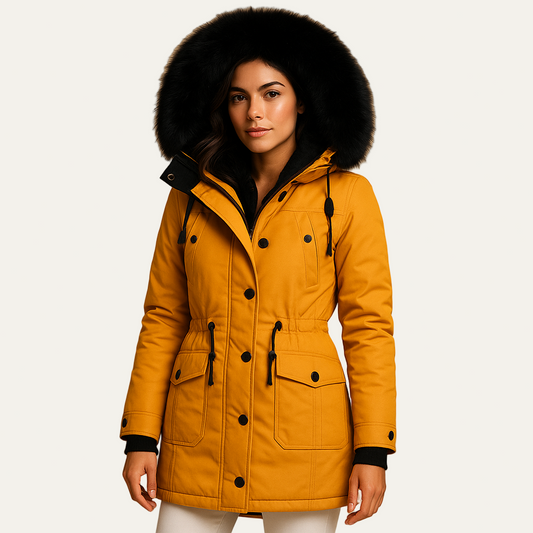 Ladies Synthetic Fur Hooded Slim Fit Coat - OutfitLondon