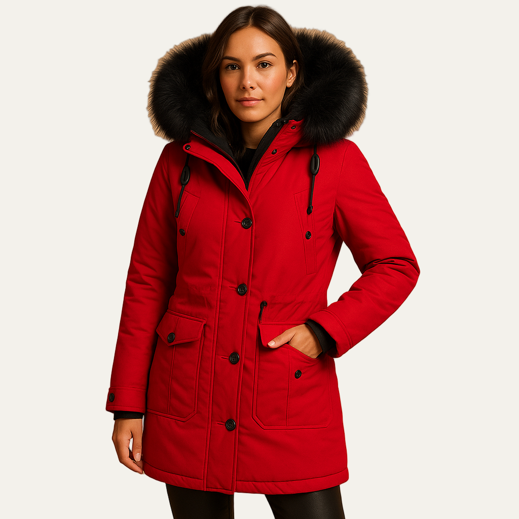 Ladies Synthetic Fur Hooded Slim Fit Coat