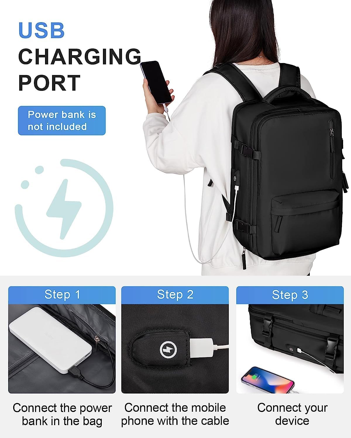 Waterproof Hiking Rucksack with Laptop Sleeve & USB Charger