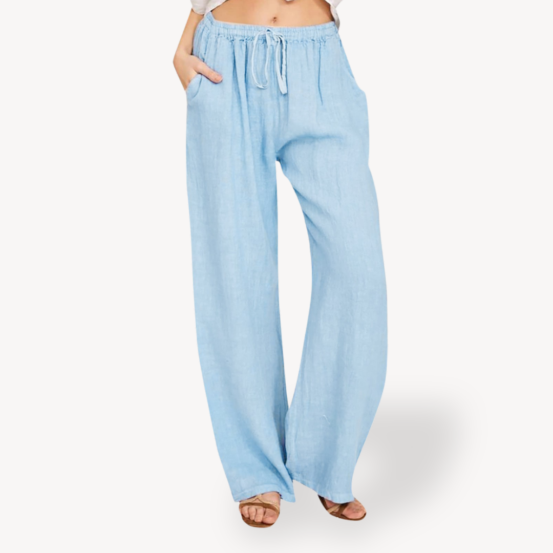 Relaxed Fit Linen Drawstring Trousers for Women