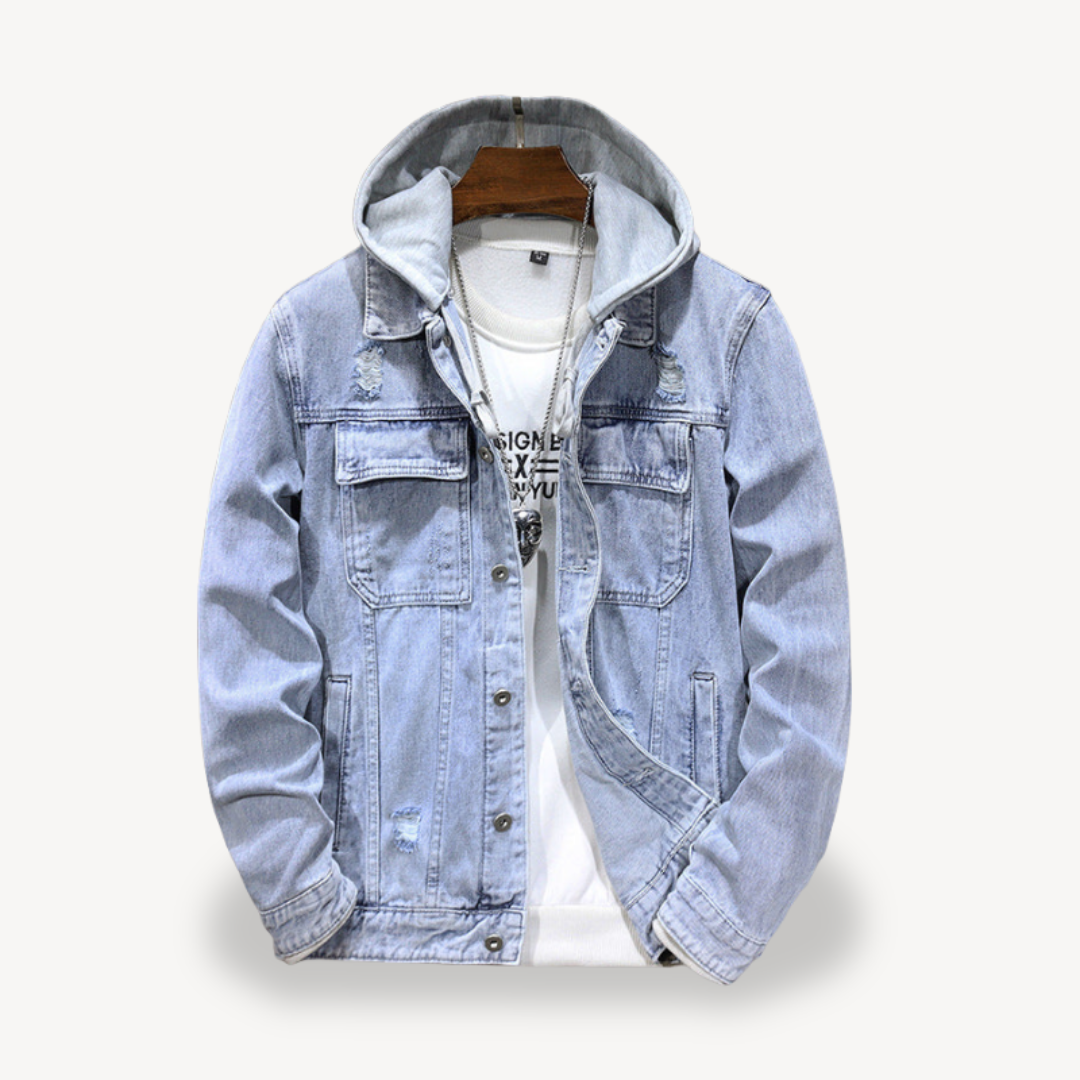 Casual Blue Jeans Hooded Jacket for Men