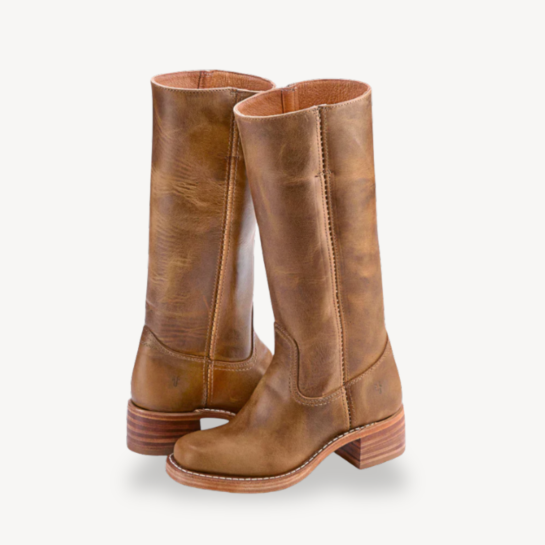 Comfortable Leather Knee High Boots with Low Block Heel