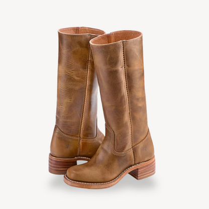 Comfortable Leather Knee High Boots with Low Block Heel