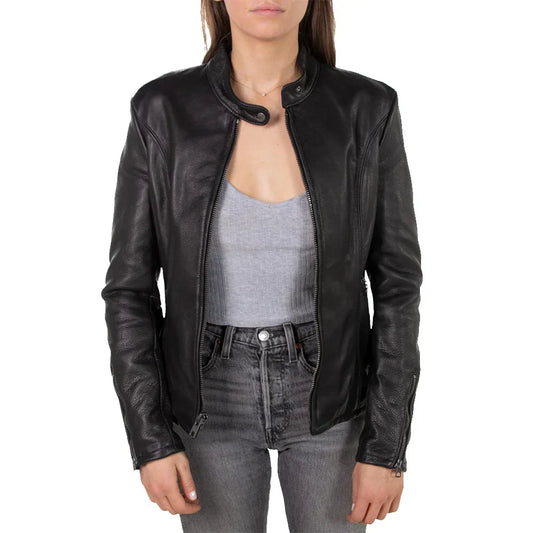 Women's Black Leather Jacket Cowhide - OutfitLondon