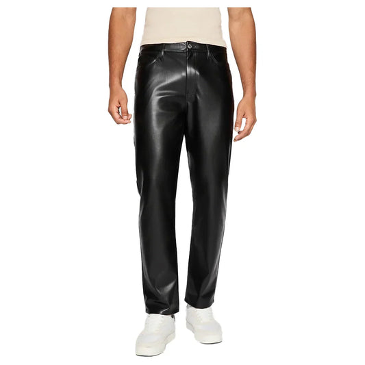 Men's Straight Fit Leather Pants Black Lambskin - OutfitLondon