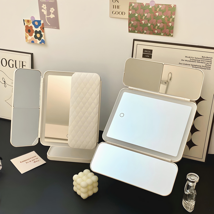 Portable LED Makeup Mirror with Foldable Triple Lights