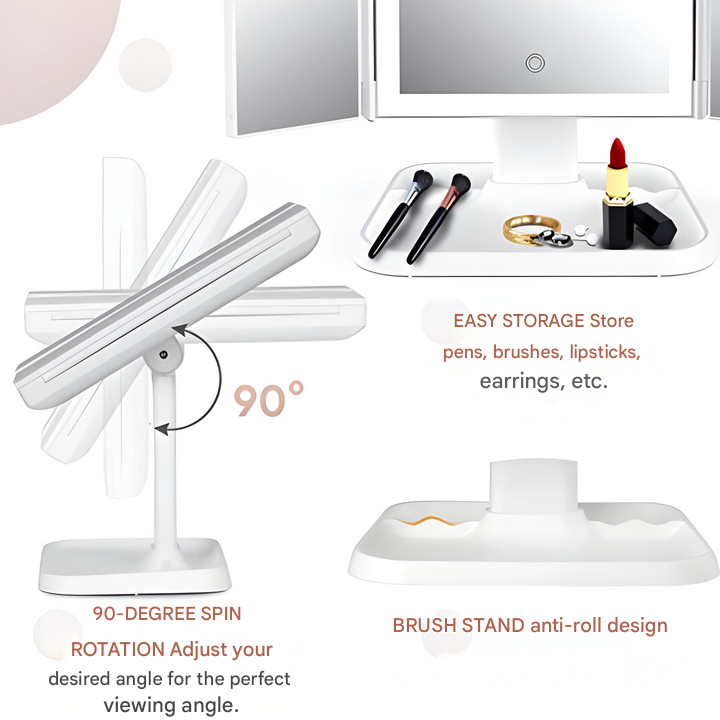 Portable LED Makeup Mirror with Foldable Triple Lights