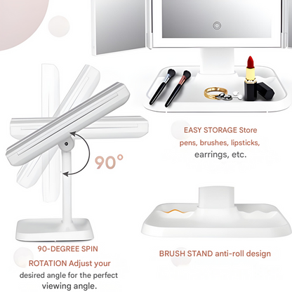 Portable LED Makeup Mirror with Foldable Triple Lights