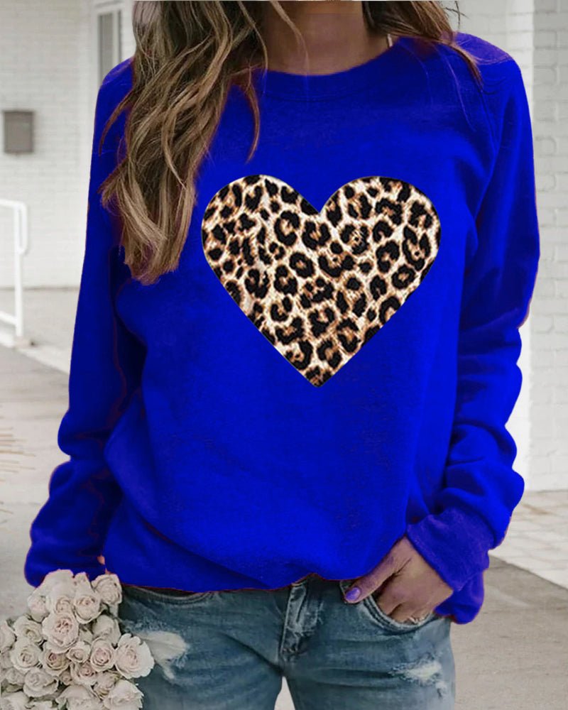 Warm Leopard Heart Pattern Ladies Sweatshirt