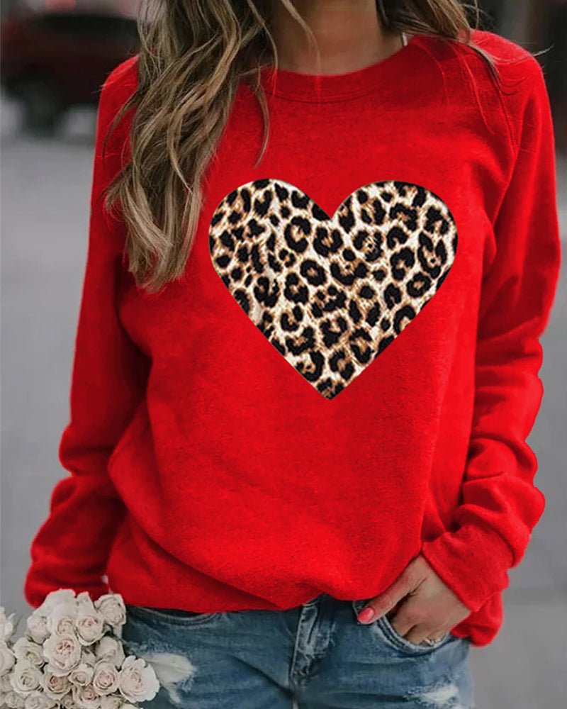 Warm Leopard Heart Pattern Ladies Sweatshirt