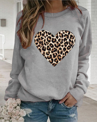 Warm Leopard Heart Pattern Ladies Sweatshirt