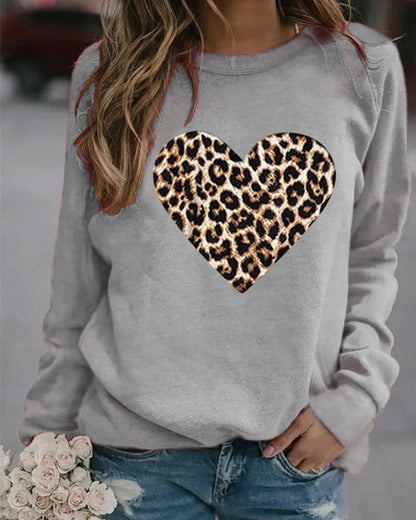 Warm Leopard Heart Pattern Ladies Sweatshirt