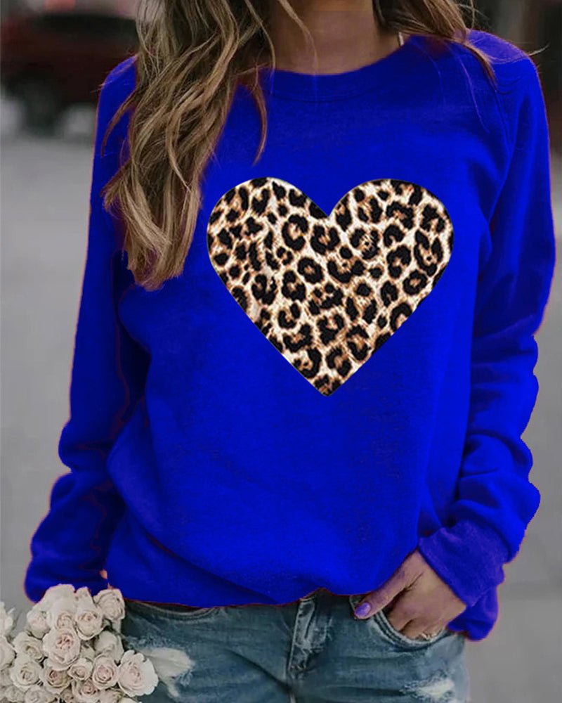 Warm Leopard Heart Pattern Ladies Sweatshirt