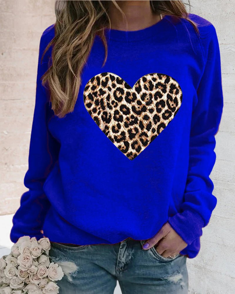 Warm Leopard Heart Pattern Ladies Sweatshirt