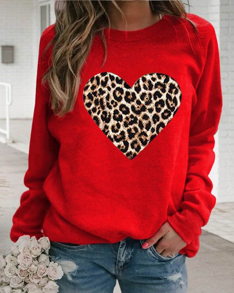Warm Leopard Heart Pattern Ladies Sweatshirt