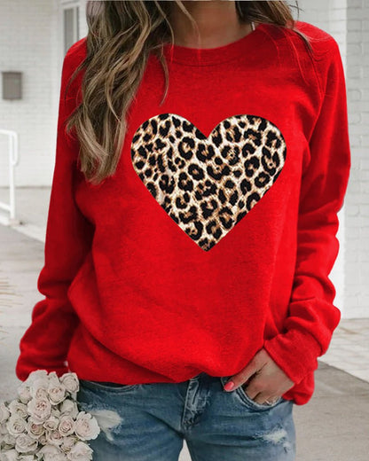 Warm Leopard Heart Pattern Ladies Sweatshirt
