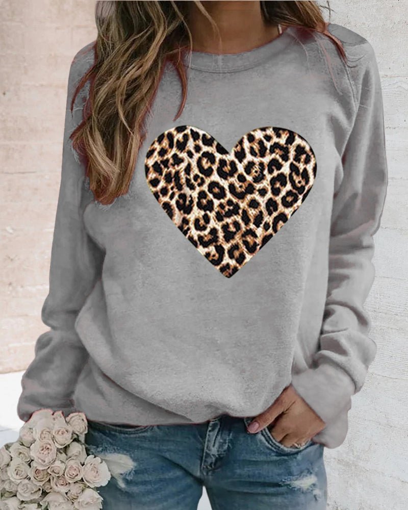 Warm Leopard Heart Pattern Ladies Sweatshirt