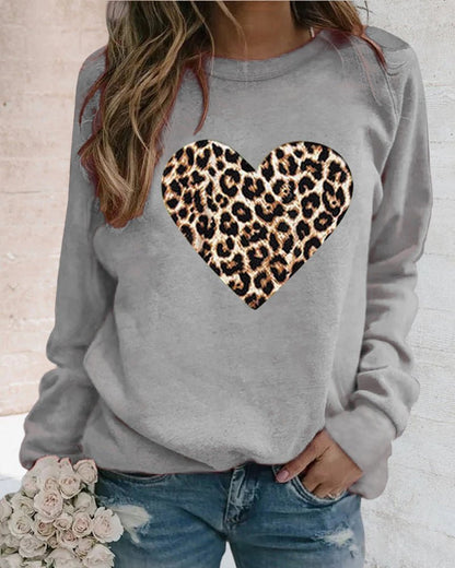 Warm Leopard Heart Pattern Ladies Sweatshirt
