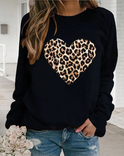 Warm Leopard Heart Pattern Ladies Sweatshirt