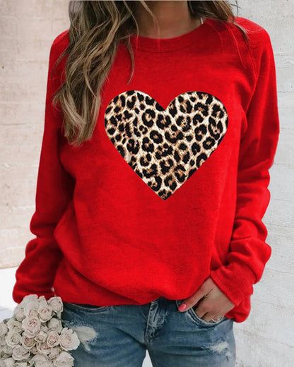 Warm Leopard Heart Pattern Ladies Sweatshirt