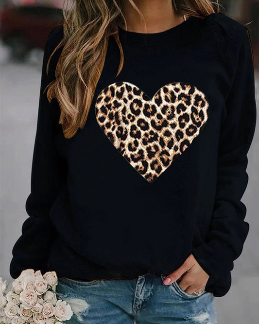 Warm Leopard Heart Pattern Ladies Sweatshirt - OutfitLondon