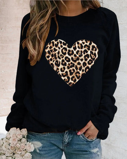 Warm Leopard Heart Pattern Ladies Sweatshirt